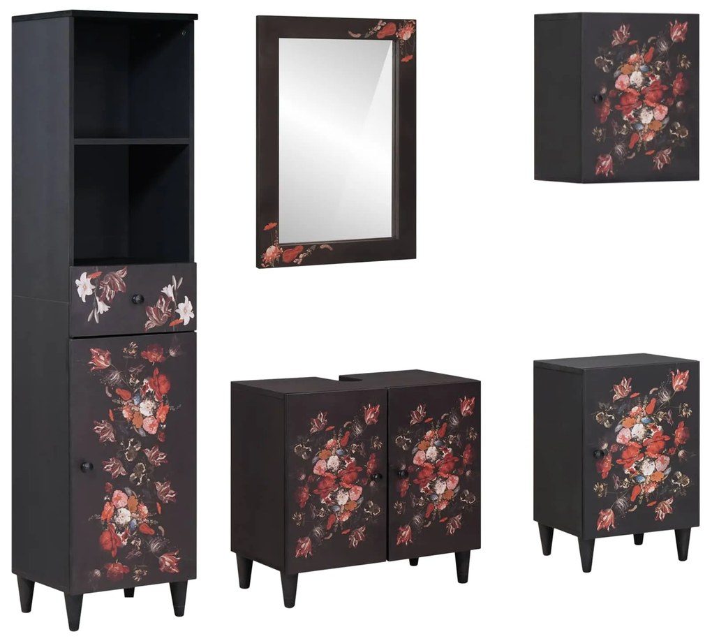 Σετ Ντουλαπιών Μπάνιου με συρτάρι 5 pcs Στερεό ξύλο μάνγκο