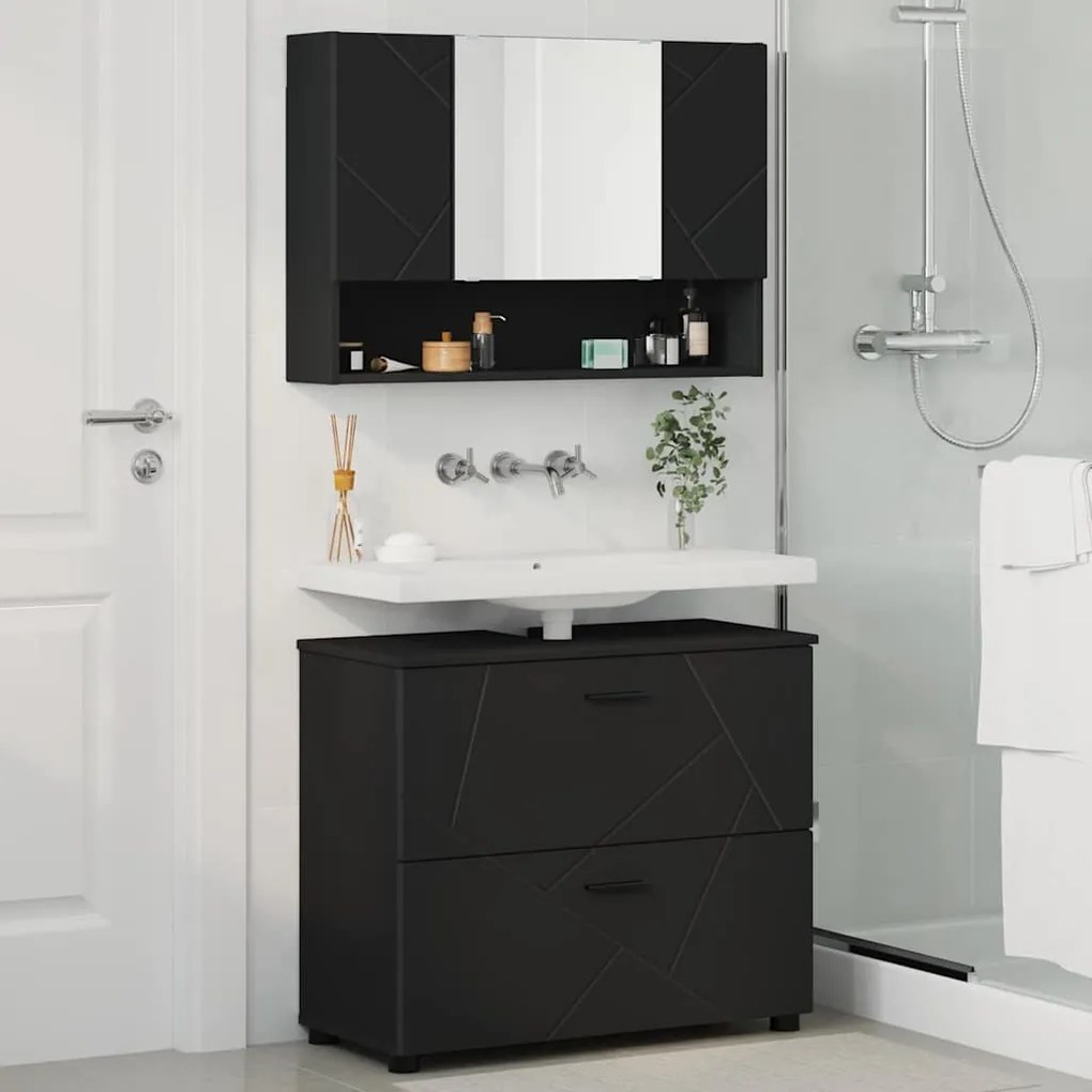 vidaXL Σετ Επίπλων Μπάνιου με συρτάρι 2 pcs Μαύρο 76,5 x 35 x 64 εκ