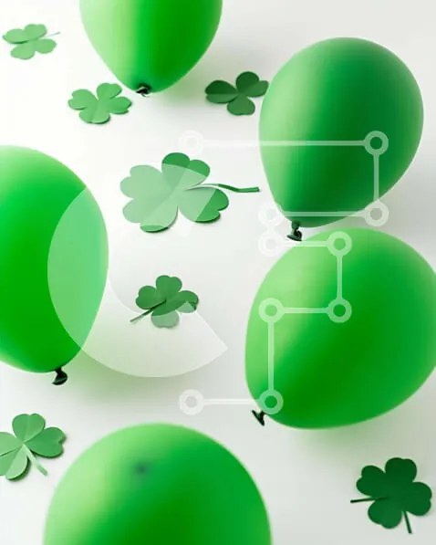 Intra Συλλεκτικό Ξύλινο Παζλ Plywood 4mm - Πράσινα μπαλόνια και φύλλα τριφυλλιού Σε Ξύλινο Κουτί - Διαστάσεις: 10x10 cm – 25 κομμάτια