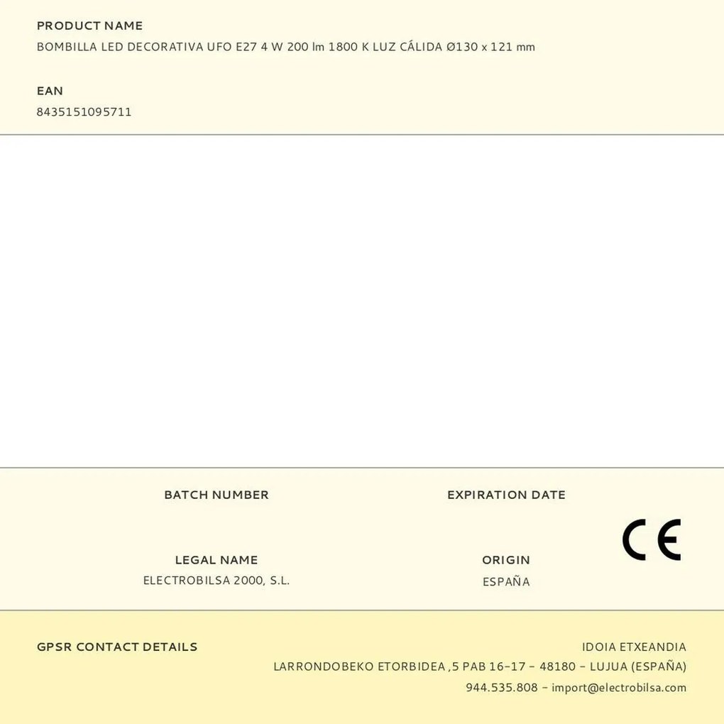 Λάμπα LED Fbright ufo Κεχριμπάρι 4 W E27 280 lm Ø 13 x 12,1 cm Διακοσμητική (1800 K)