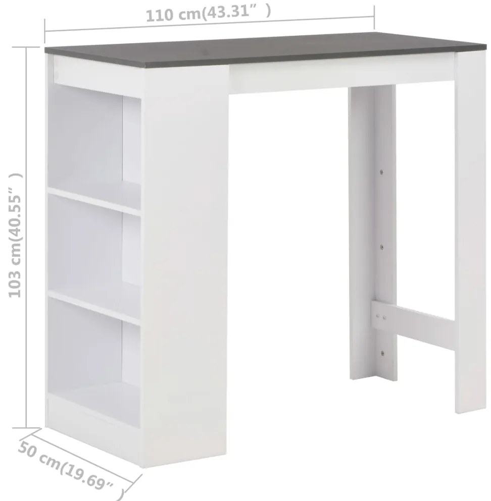 vidaXL Τραπέζι Μπαρ με Ράφι Λευκό 110 x 50 x 103 εκ.