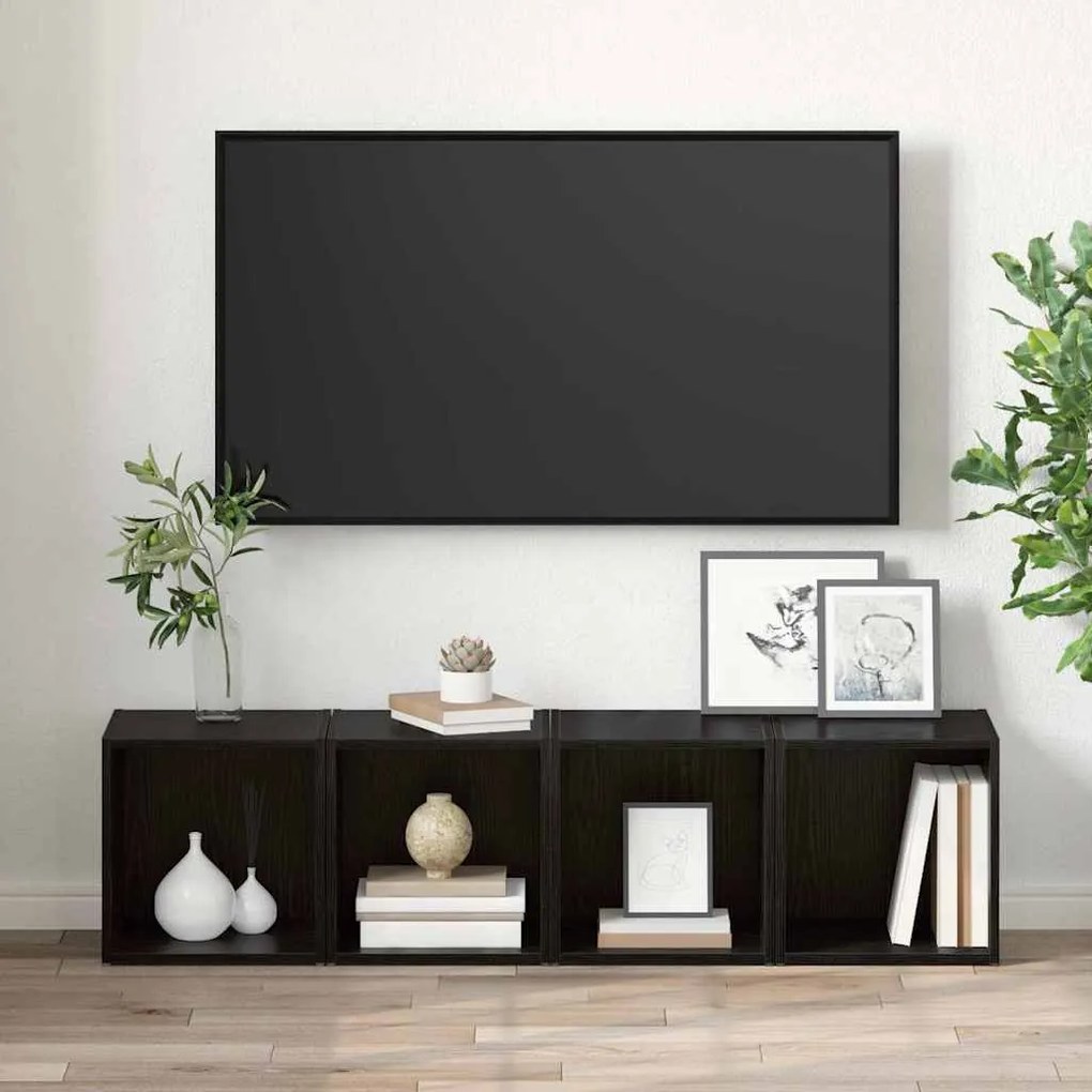 vidaXL Βάση τηλεόρασης - 4 τεμ, Μαύρη βελανιδιά, 37x35x37 εκ, Ξύλινη κατασκευή