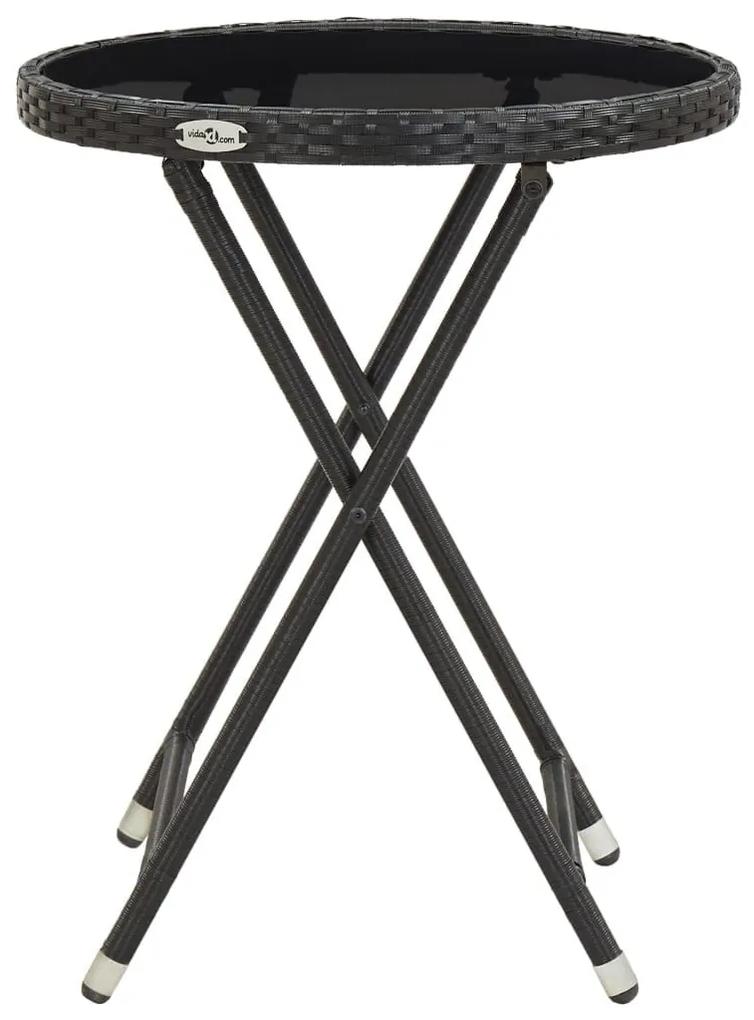 Τραπέζι Βοηθητικό Μαύρο 60 εκ. Συνθετικό Ρατάν / Ψημένο Γυαλί - Μαύρο