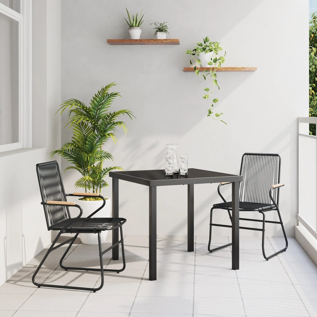 vidaXL Σετ 3 Τεμαχίων Τραπεζαρία Κήπου Μαύρο PVC Ράτταν