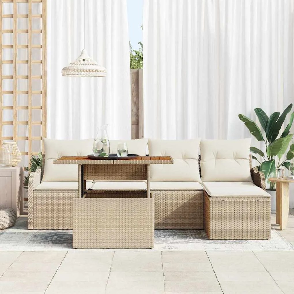 vidaXL Σετ Καναπέ Κήπου με μαξιλάρι 6 pcs μπεζ και κρεμ