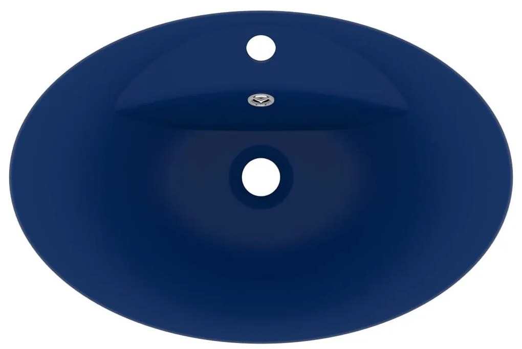 Νιπτήρας με Υπερχείλιση Οβάλ Σκ. Μπλε Ματ 58,5x39 εκ. Κεραμικός - Μπλε