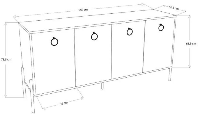 Μπουφές Twely μελαμίνης καρυδί-μαύρο 160x40,5x79εκ