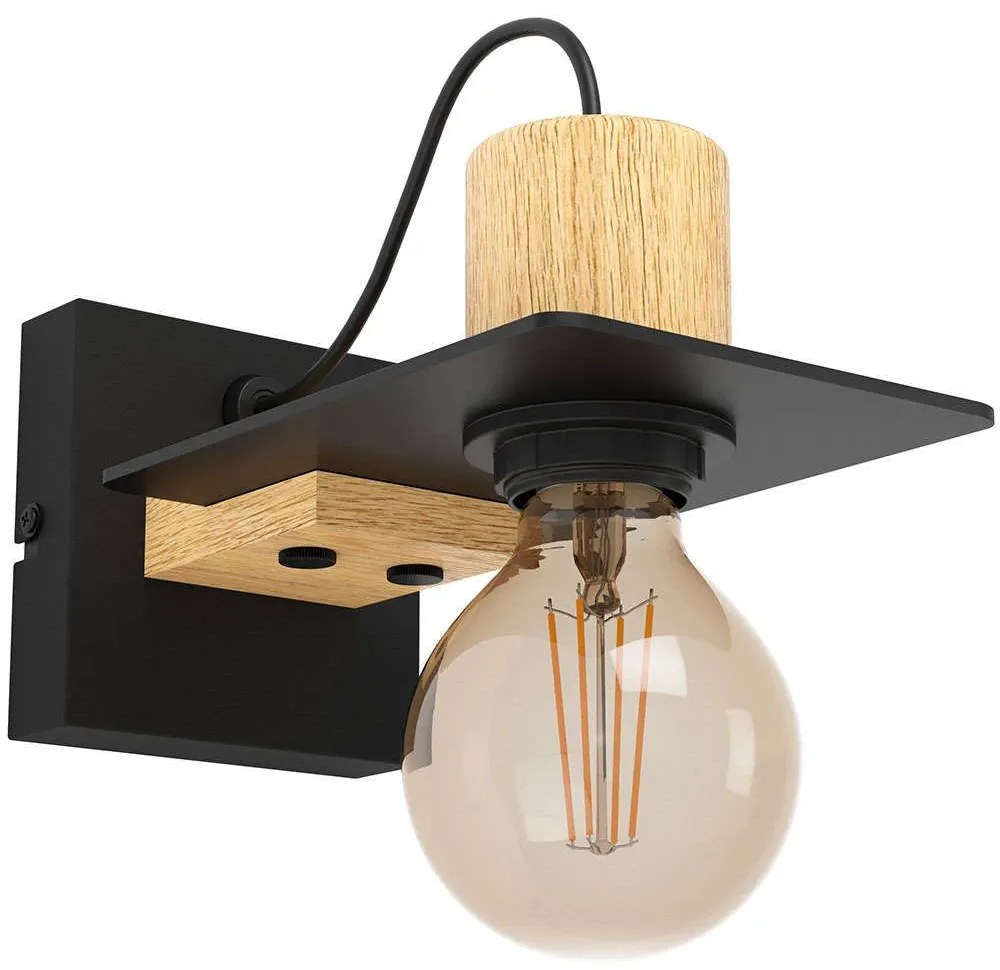 Φωτιστικό Τοίχου - Απλίκα Bramerton 43753 12x11cm 1xΕ27 40W Black-Brown Eglo Ατσάλι,Ξύλο