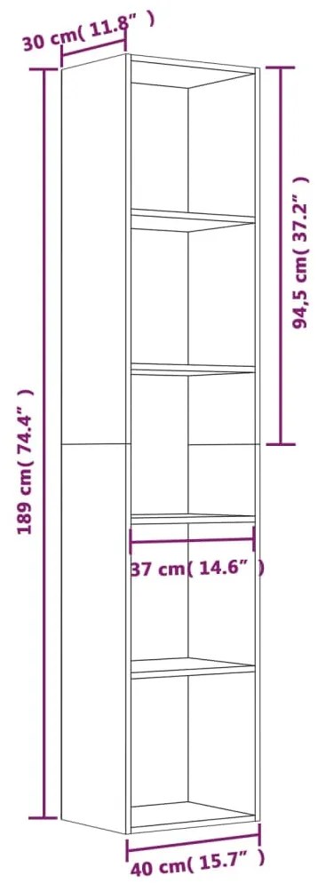 Βιβλιοθήκη Καπνιστή Δρυς 40 x30x189 εκ. από Επεξεργασμένο Ξύλο - Καφέ