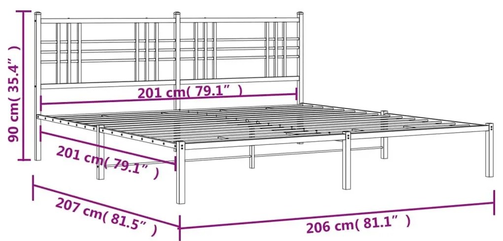 Πλαίσιο Κρεβατιού με Κεφαλάρι Λευκό 200 x 200 εκ. Μεταλλικό - Λευκό