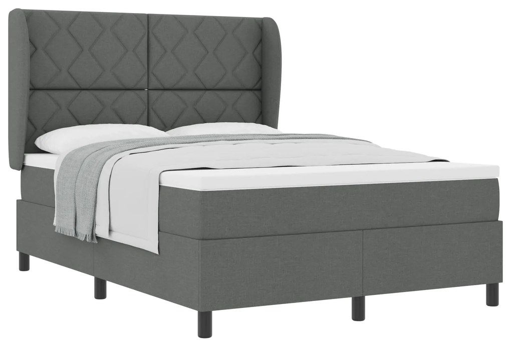 vidaXL κρεβάτι Box Spring με Στρώμα - Σκούρο Γκρι, 140x190 εκ., Υφάσμα