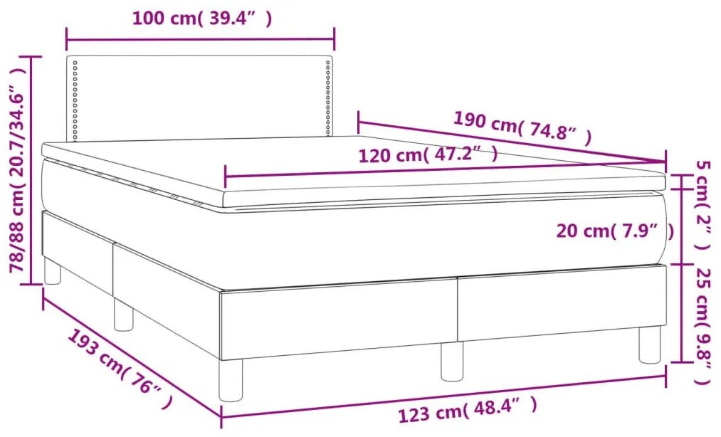 Κρεβάτι Boxspring με Στρώμα &amp; LED Σκ.Γκρι 120x190εκ. Βελούδινο - Γκρι