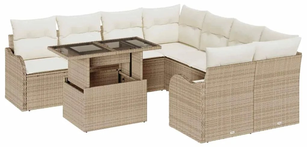 vidaXL Σετ Καναπέ Κήπου 9 pcs Μπεζ 100 x 55 x 73 εκ. Πολυ ράταν