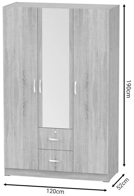 Ντουλάπα ρούχων τρίφυλλη Dillion pakoworld sonoma μελαμίνης 120x52x190εκ