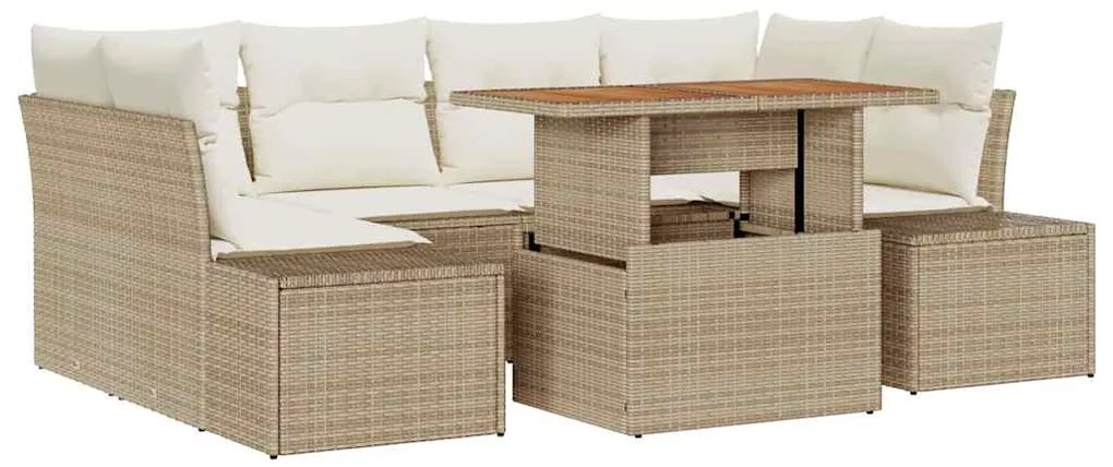 vidaXL Σετ Καναπέ Κήπου με αποθήκευση 7 pcs Μπεζ Πολυ ράταν