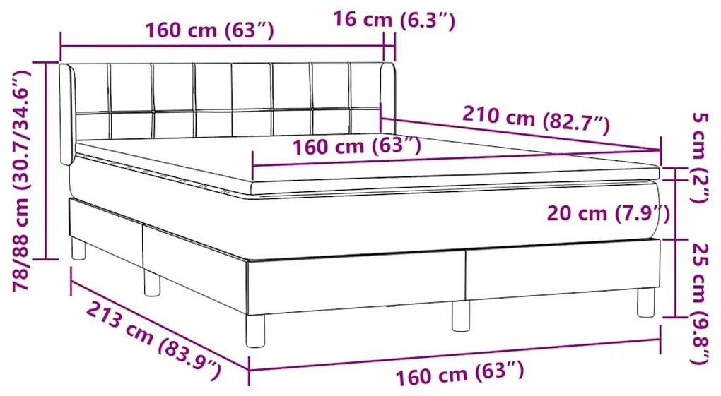 Κρεβάτι Boxspring με Στρώμα Ανοιχτό Γκρι 160x210 εκ. Βελούδινο - Γκρι