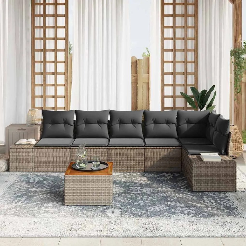vidaXL Σετ Καναπέ Κήπου με μαξιλάρι 7 pcs Γκρι Πολυ ράταν