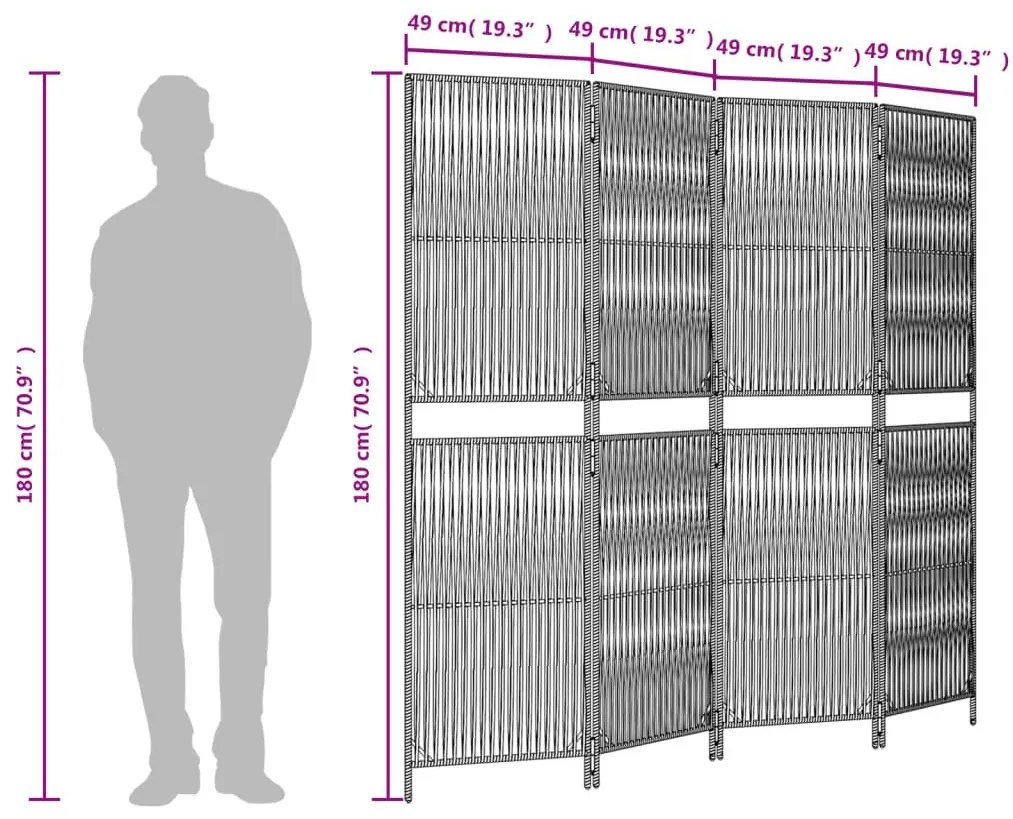 Διαχωριστικό Δωματίου 4 Πάνελ Μαύρο από Συνθετικό Ρατάν - Μαύρο