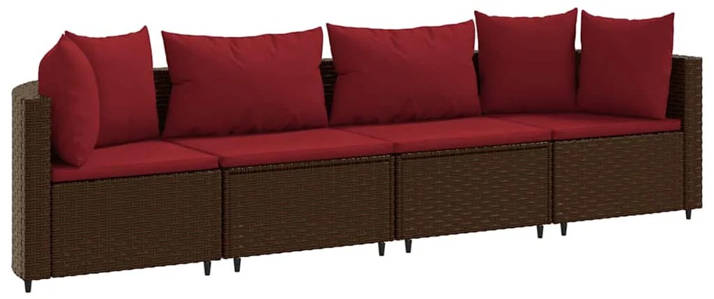 vidaXL Σαλόνι Κήπου Σετ 4 Τεμαχίων Καφέ Συνθετικό Ρατάν με Μαξιλάρια