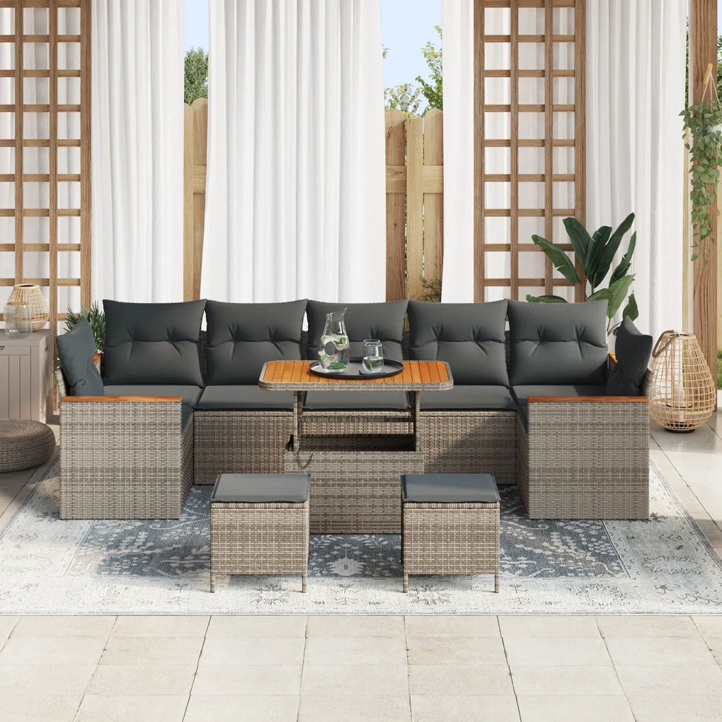 vidaXL Set Κήπου 10 Τεμαχίων με Γκρι Μαξιλάρια Πολυ-ράταν Ακακία