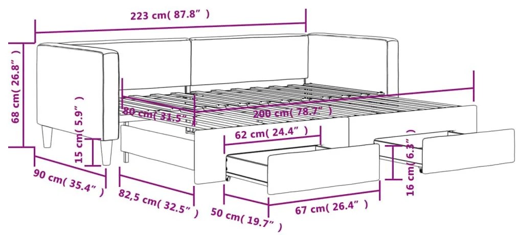 Καναπές Κρεβάτι Συρόμενος Μαύρος 80x200 εκ Υφασμάτινος Συρτάρια - Μαύρο