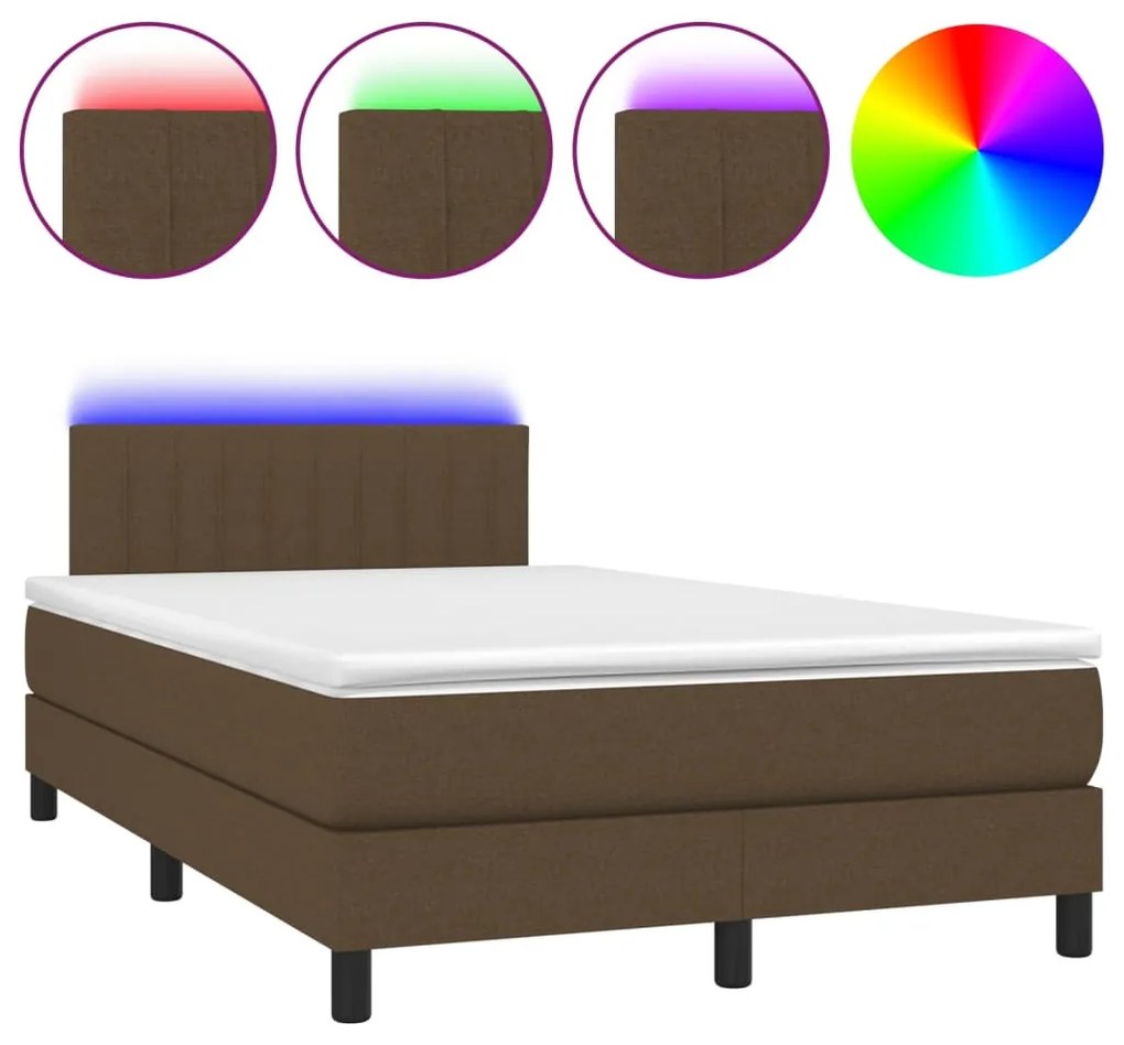 vidaXL Κρεβάτι Boxspring με Στρώμα & LED Σκ.Καφέ 120x200 εκ Υφασμάτινο