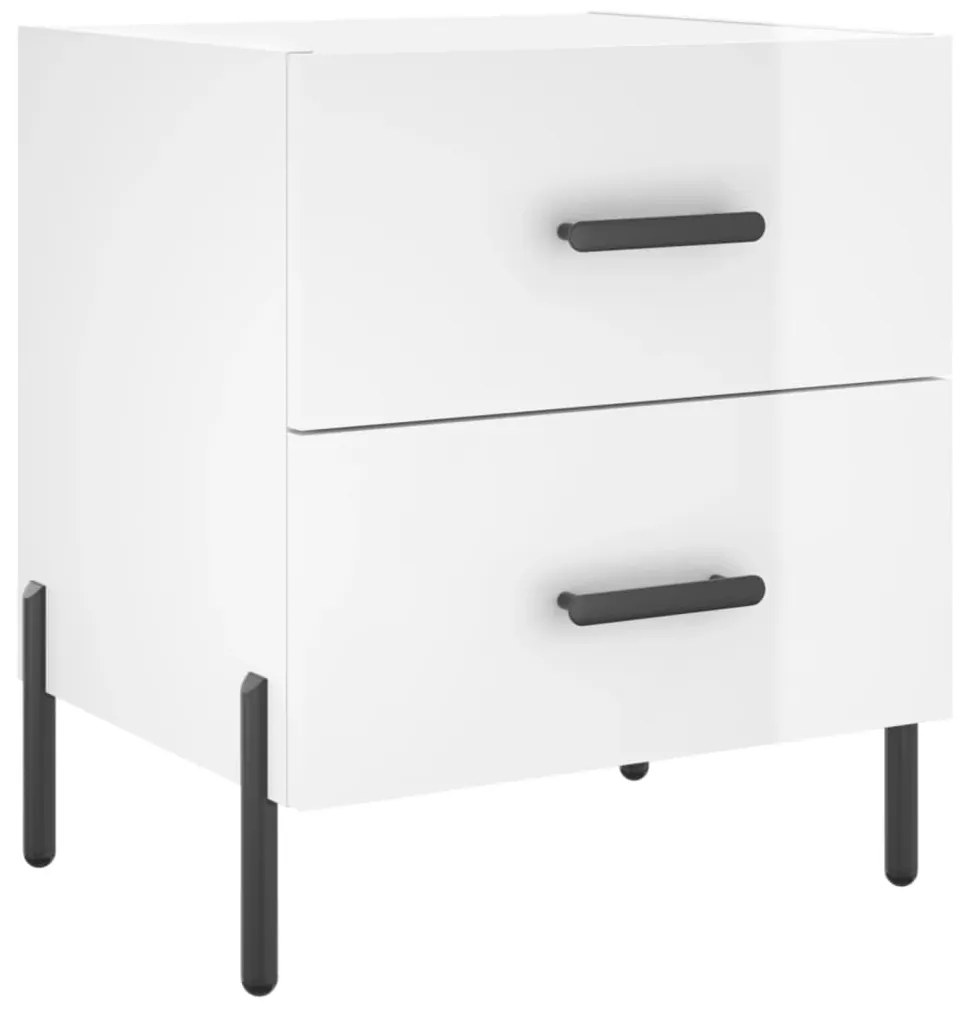 vidaXL Κομοδίνα 2 τεμ Γυαλ. Λευκό 40 x 35 x 47,5 εκ. από Επεξεργ. Ξύλο