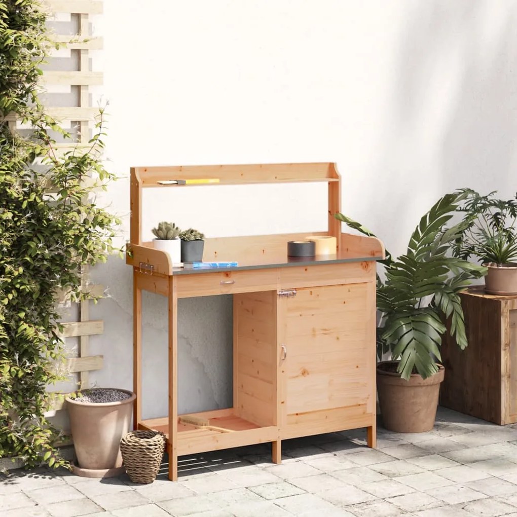vidaXL Τραπέζι για Γλάστρες+Ντουλάπι Καφέ 110,5x45x124,5εκ Μασίφ Ελάτη