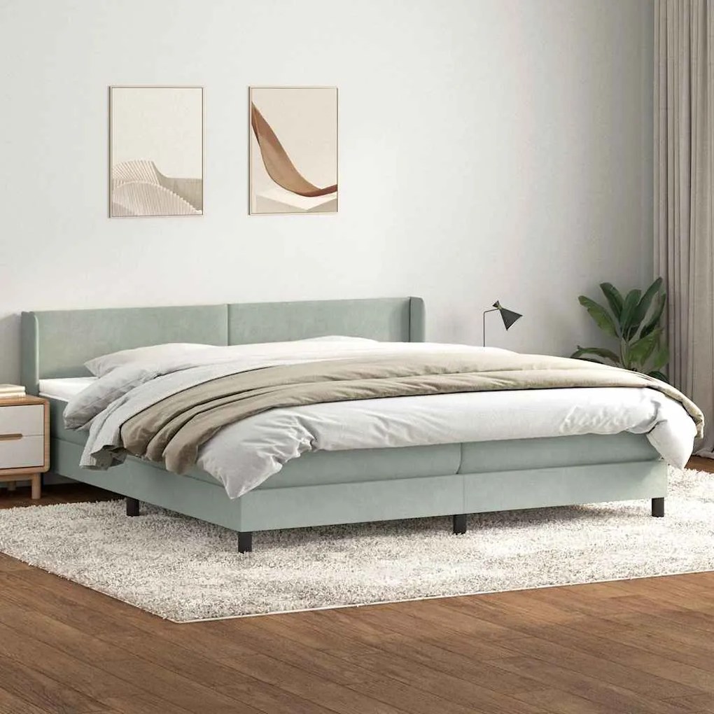 vidaXL Box Spring κρεβάτι με στρώμα ανοιχτό γκρι 200x220 εκ. Βελούδινο