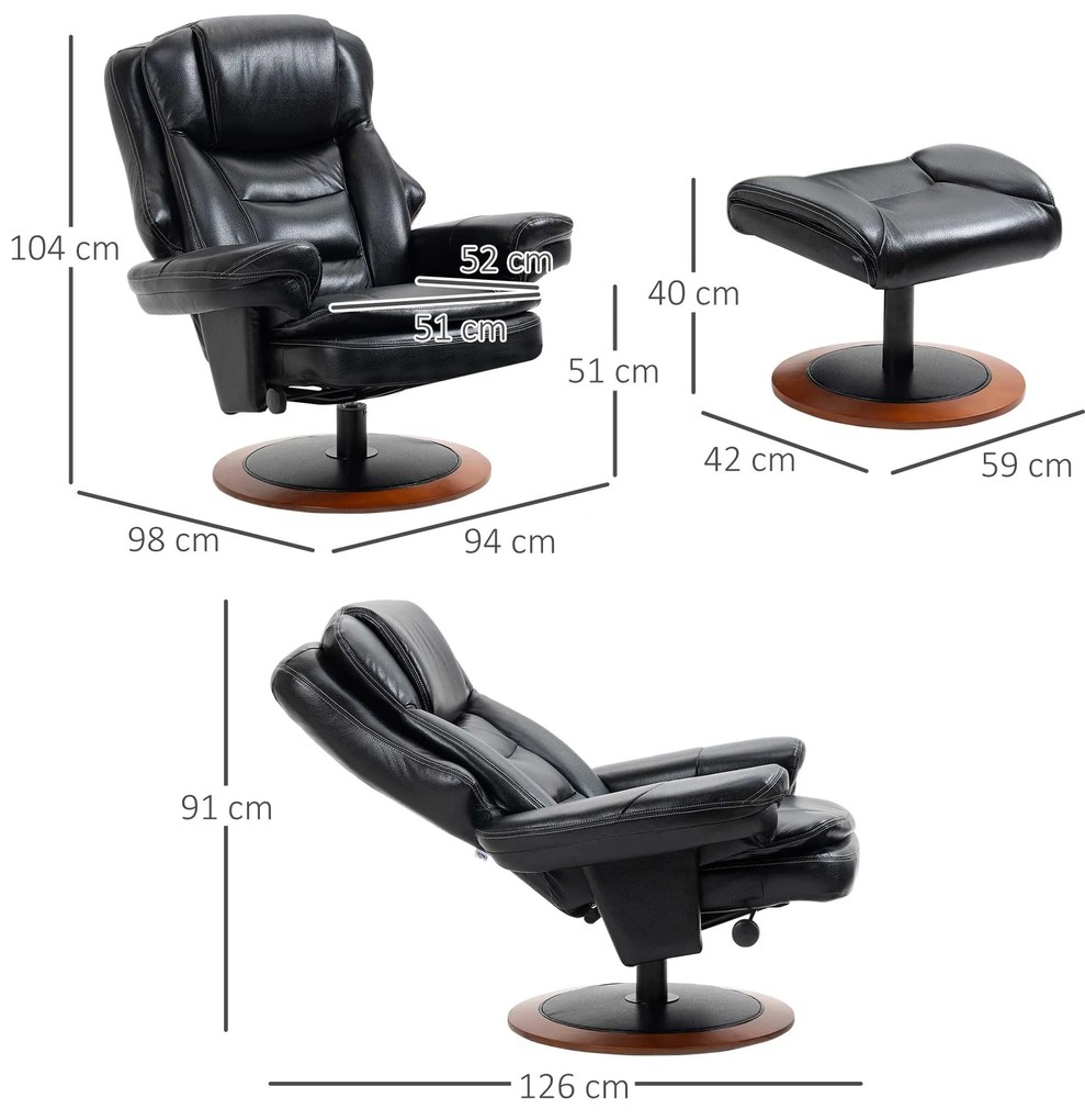 Πολυθρόνα relax με οθωμανικό, πολυθρόνα ανάκλισης, περιστροφή 360°, ρυθμιζόμενη πλάτη, Μαύρο + Καφέ