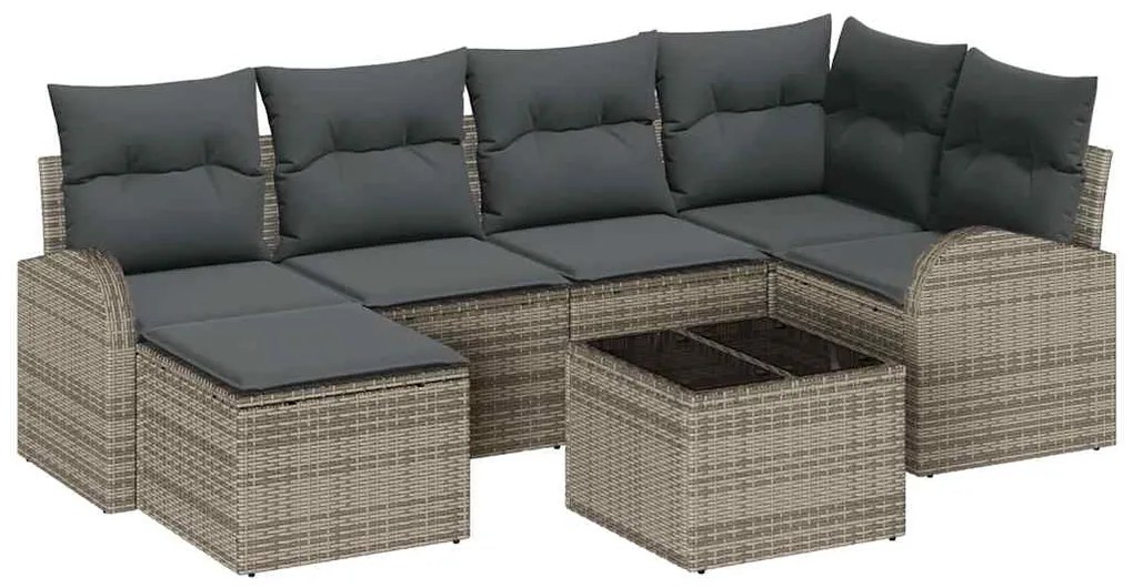 vidaXL Σετ Καναπέ Κήπου με μαξιλάρι 7 pcs Γκρι Πολυ ράταν