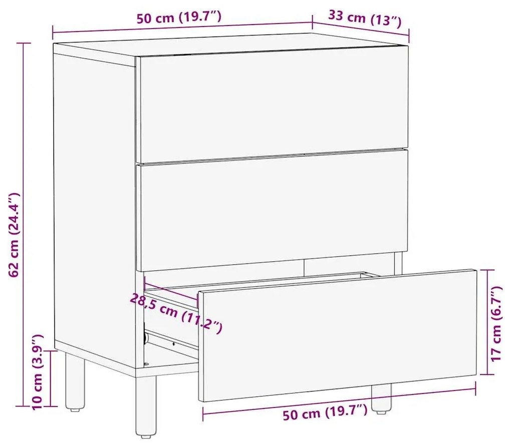 Κρεβατοκάμαρα Μαύρο 50x33x62 cm Στερεό ακατέργαστο ξύλο Mango - Μαύρο