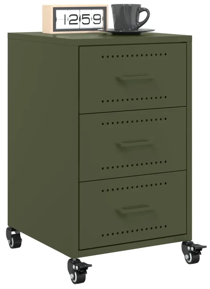 vidaXL Κομοδίνο Πράσινο Λαδί 36x39x59 εκ. από Χάλυβα