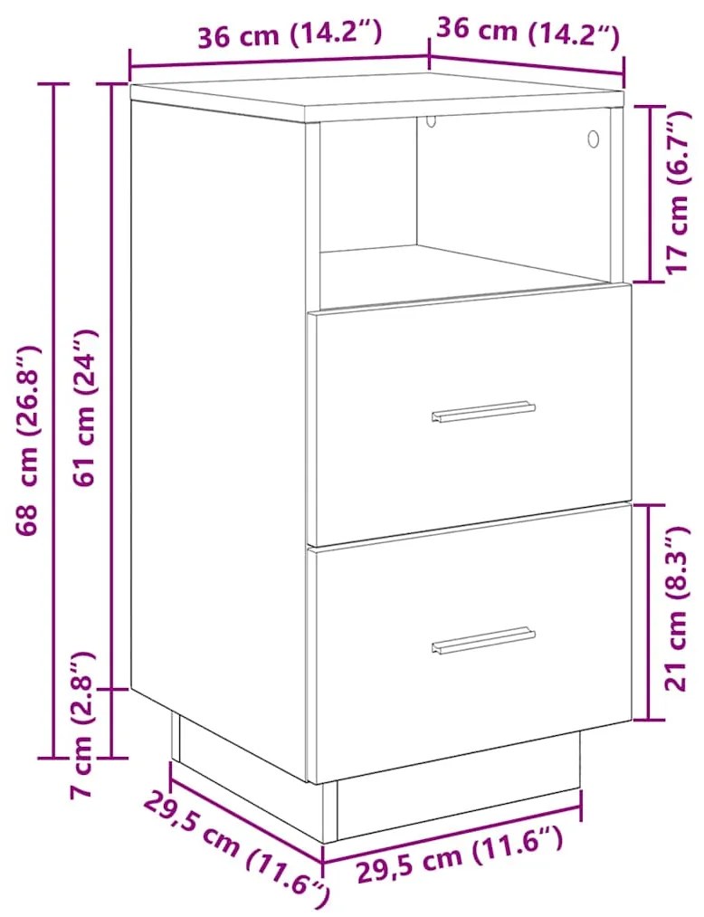 Κομοδίνα 2 τμχ με 2 συρτάρια Καφέ Δρυς 36x36x68 εκ. - Καφέ