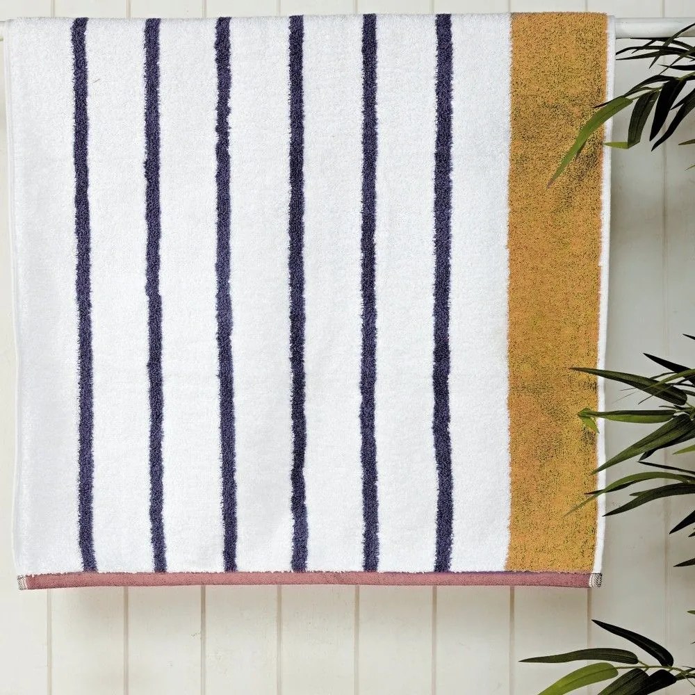 Πετσέτα Drake 03 White-Mustard-Pink Kentia Face 50x90cm 100% Βαμβάκι
