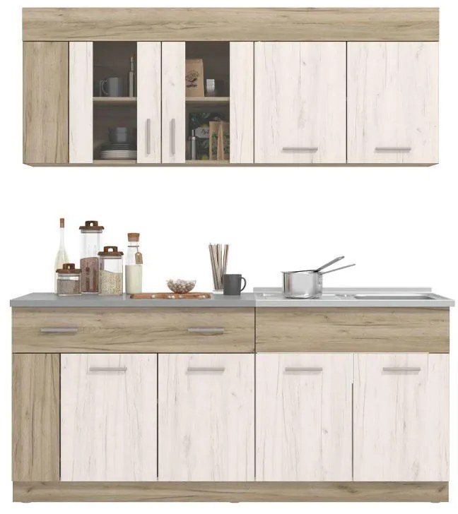 ΚΟΥΖΙΝΑ LEONA 180 GREY OAK/WHITE OAK 180*60/30*200