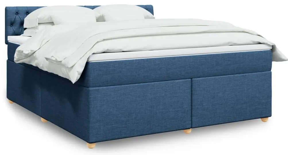 vidaXL Κρεβάτι Boxspring με Στρώμα Μπλε 180x200 εκ. Υφασμάτινο