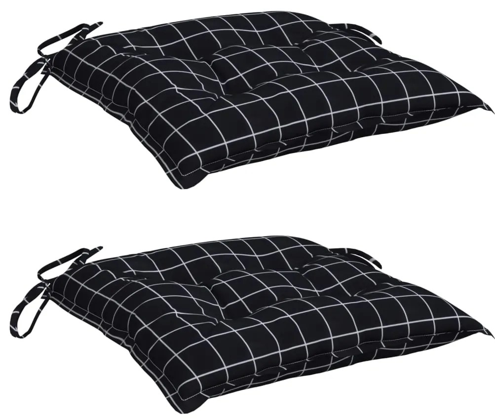 vidaXL Μαξιλάρια Καρέκλας 2 τεμ. Μαύρο Καρό 40 x 40 x 7 εκ. Υφασμάτινα