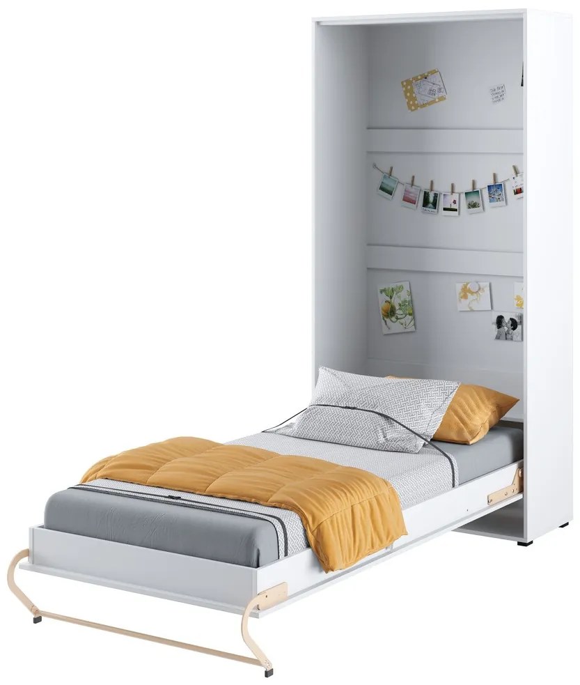 Σετ επίπλων Concept Pro Lenart AH145, Γυαλιστερό λευκό, Άσπρο, Πλαστικοποιημένη μοριοσανίδα, Τάβλες για Κρεβάτι, 90x200, Μονόκλινο, Με συρτάρια, Με πόρτες