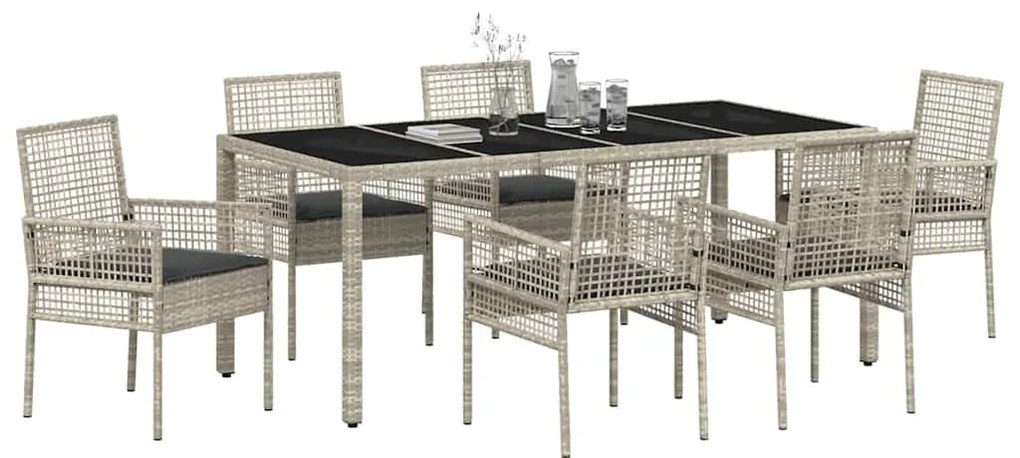 vidaXL Σέτ φαγητού για κήπο 7 pcs Ανοιχτό γκρι συνθετικό ρατάν