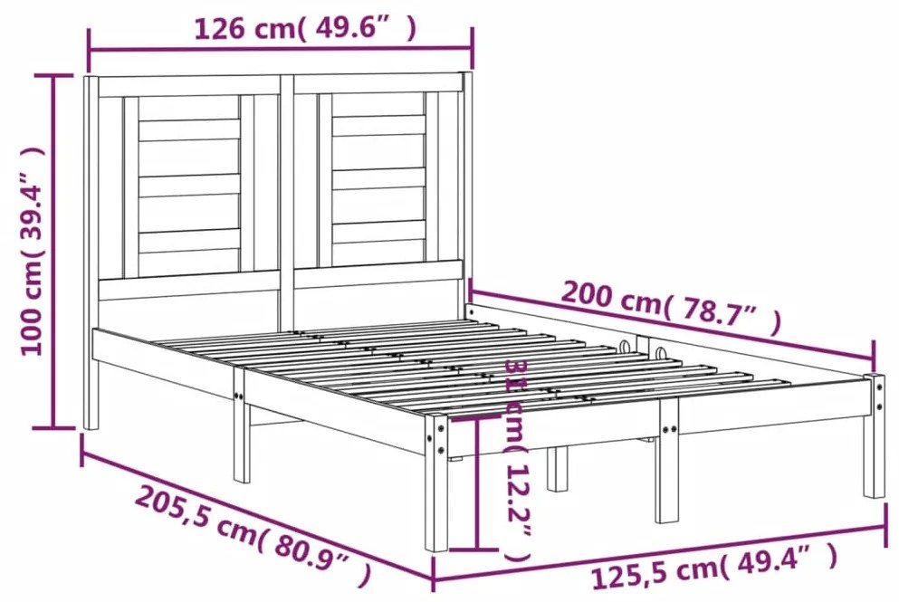 vidaXL Πλαίσιο Κρεβατιού Καφέ Μελί 120 x 200 εκ. Μασίφ Ξύλο Πεύκου