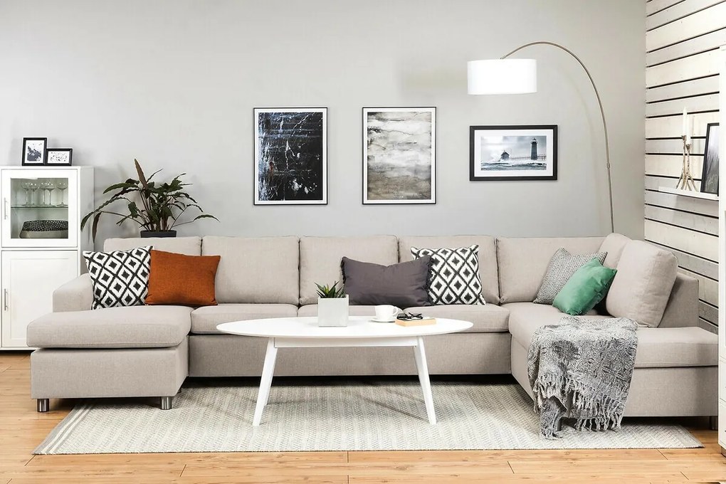 Γωνιακός Καναπές Scandinavian Choice C157, Ανοιχτό καφέ, 344x199x80cm