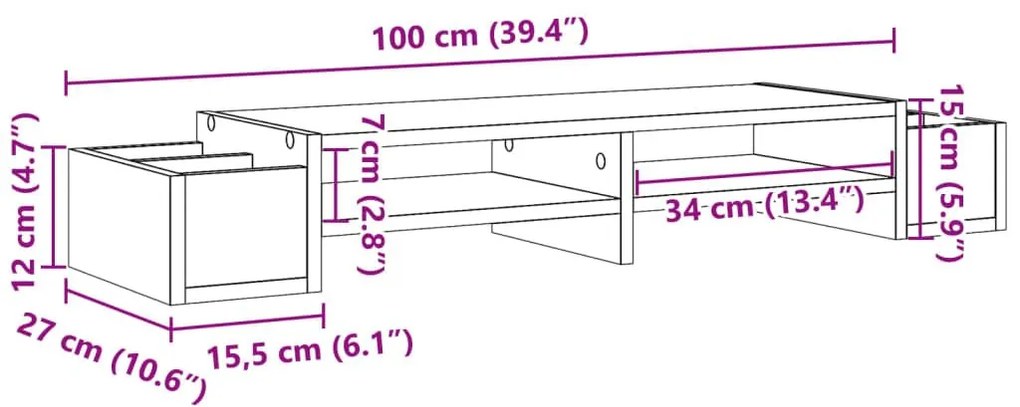 Βάση Οθόνης με Αποθ. Λευκή 100x27x15 εκ. από Επεξεργ. Ξύλο - Λευκό