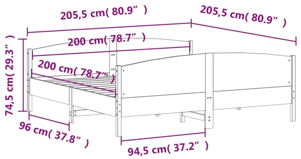 Σκελετός Κρεβ. Χωρίς Στρώμα Καφέ Κεριού 200x200 εκ Μασίφ Πεύκο - Καφέ