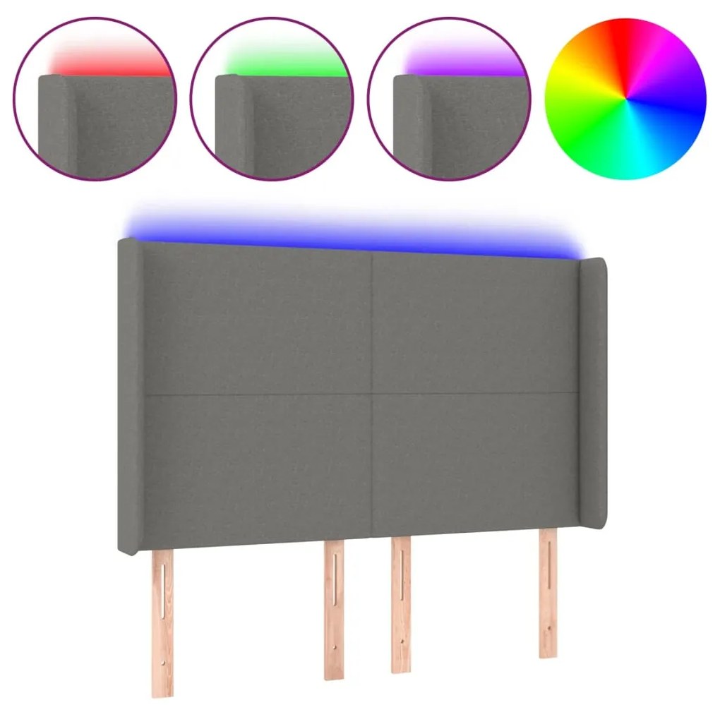 Κεφαλάρι Κρεβατιού LED Σκούρο Γκρι 147x16x118/128εκ. Υφασμάτινο 3123767