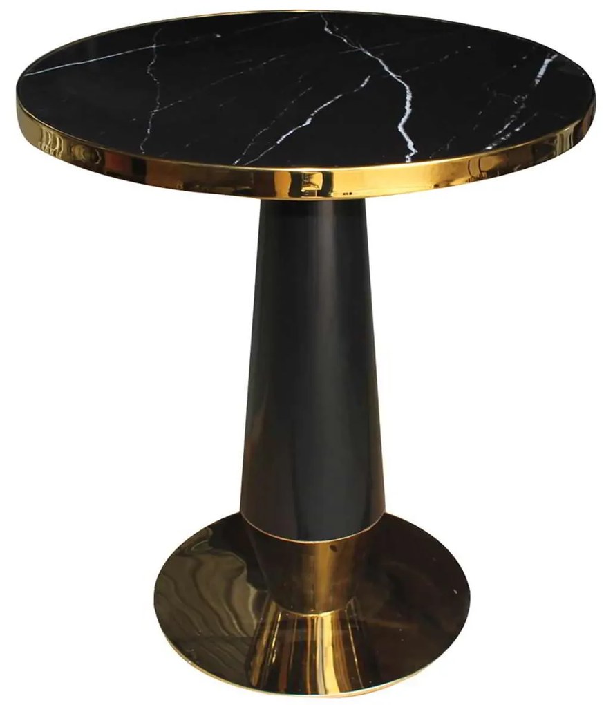 OLIVE Τραπέζι Βαφή Μαύρο-Gold, Επιφάνεια Sintered Stone Black Marble Φ70x73cm