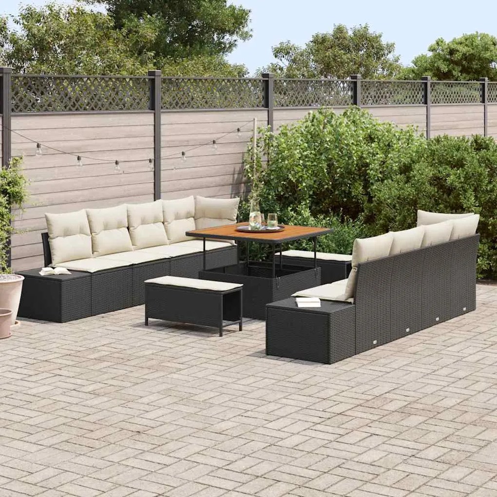 vidaXL Σετ Καναπέ Κήπου 11 pcs Μαύρο, Κρέμα 100 x 100 x 71 cm