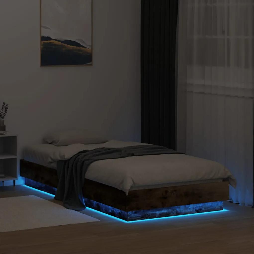 vidaXL Πλαίσιο Κρεβατιού με λυχνίες LED Καπνιστή Δρυς 90x190 εκ.