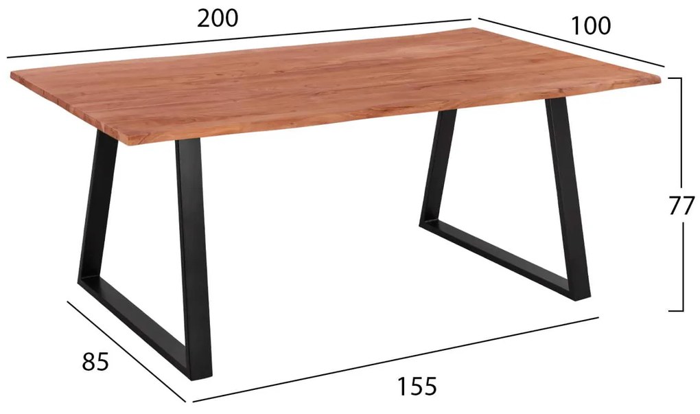 ΤΡΑΠΕΖΙ ΤΡΑΠΕΖΑΡΙΑΣ SOFIA SLIM HM8501.11 ΑΠΟ ΜΑΣΙΦ ΞΥΛΟ ΑΚΑΚΙΑΣ 200x100x77Υ εκ.