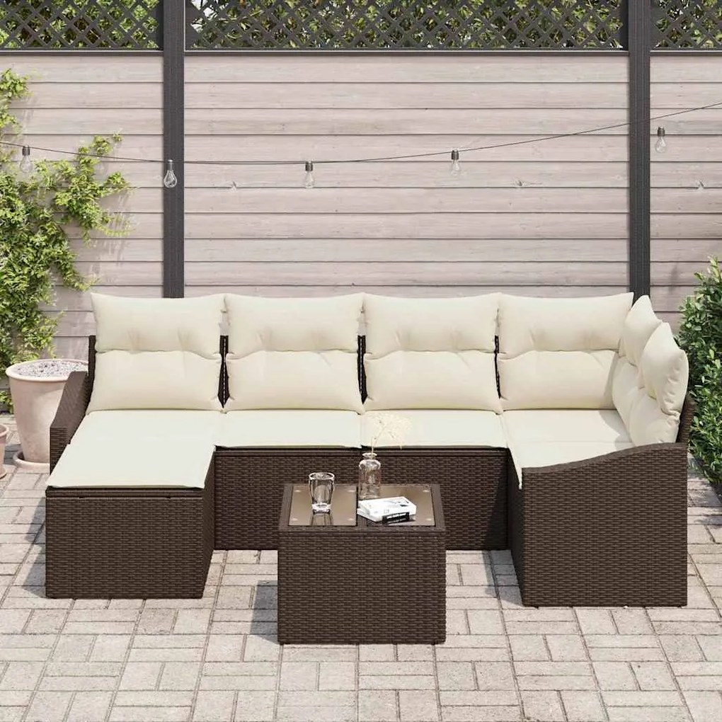 vidaXL Σετ Καναπέ Κήπου 7 pcs Καφέ Πολυ ράταν